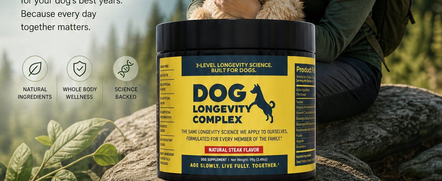 Dog Longevity Complex with the line Because every day together matters.